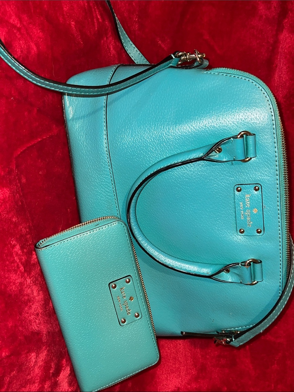 kate spade Turquoise Dome Satchel with Matching Wallet Set